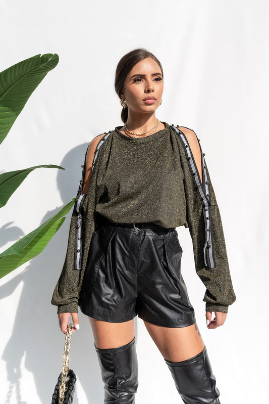 Metallic Open Shoulder Top