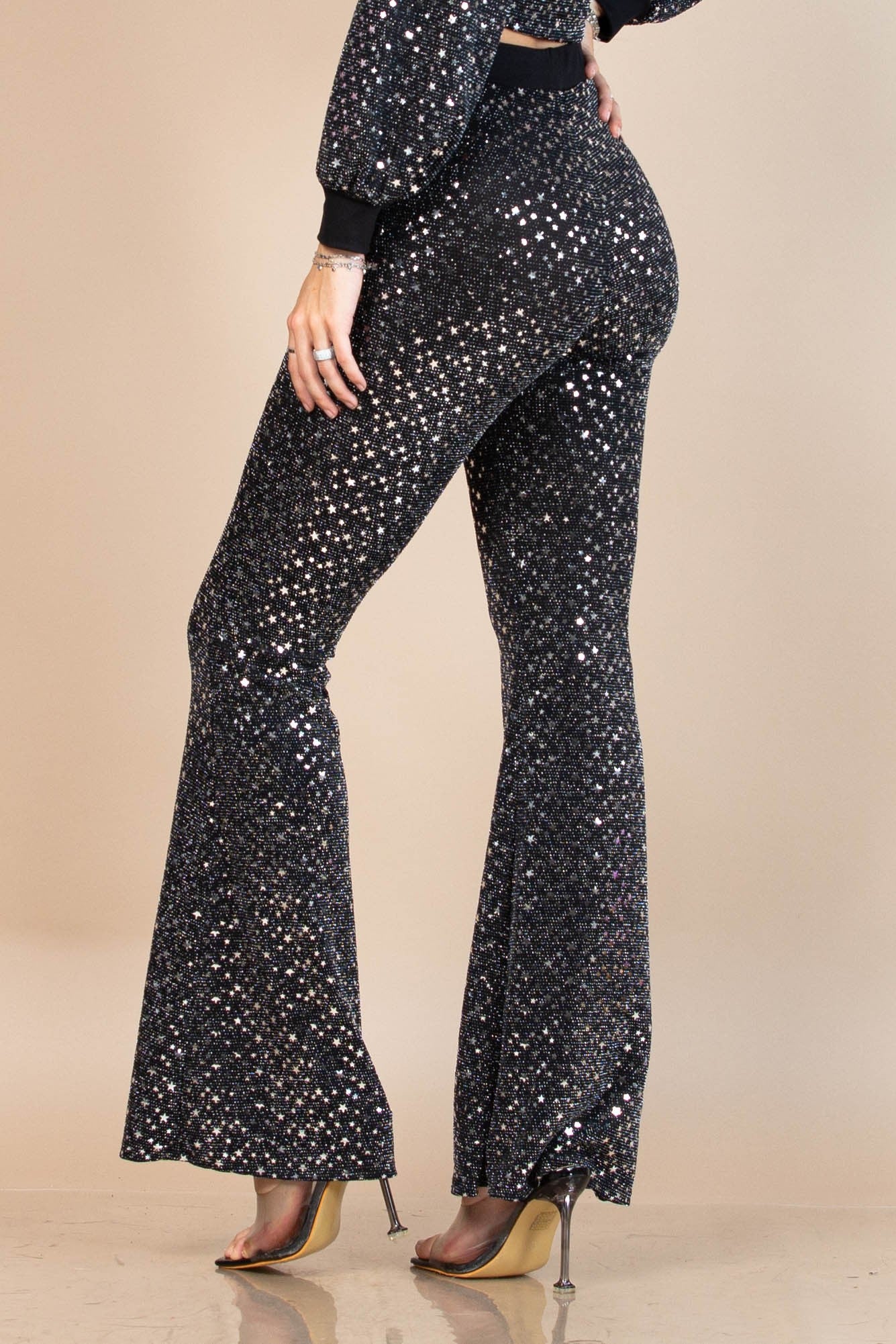 Stars Sequin Crop Top Pants Set