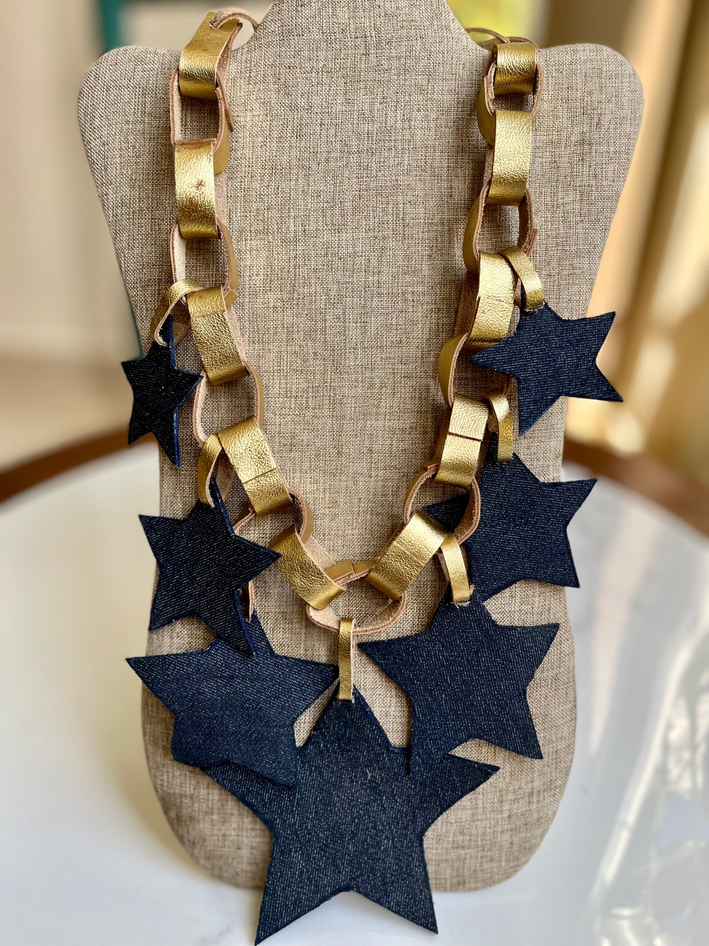 Arlenne Diaz Leather Metallic Star Reversible Necklace