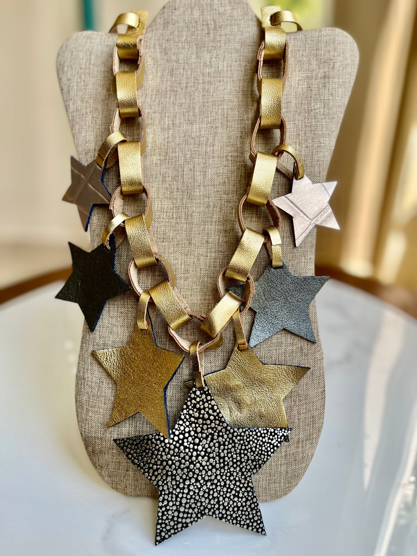 Arlenne Diaz Leather Metallic Star Reversible Necklace