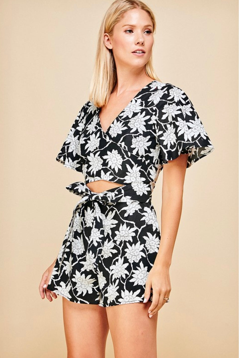 Cutout Cross Tie Romper