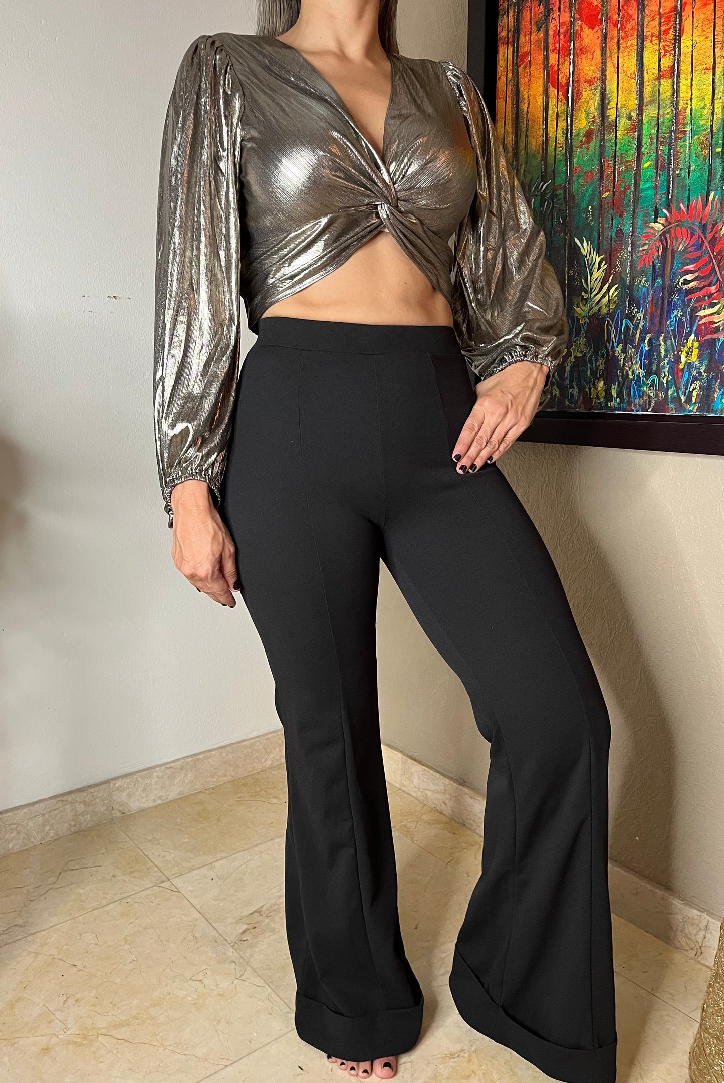 Metallic Front Knot Top