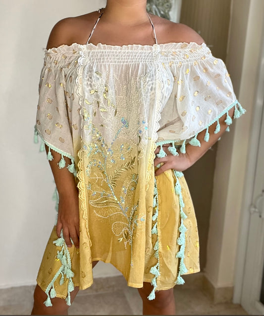 Embroidered Tassel Cover-up